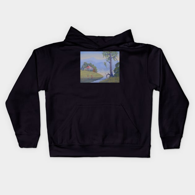 NSW River and Farmhouse - Oil on Board Kids Hoodie by pops